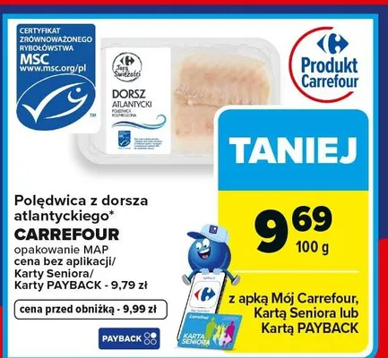 Polędwica z dorsza atlantyckiego opakowanie MAP promocja w Carrefour Market