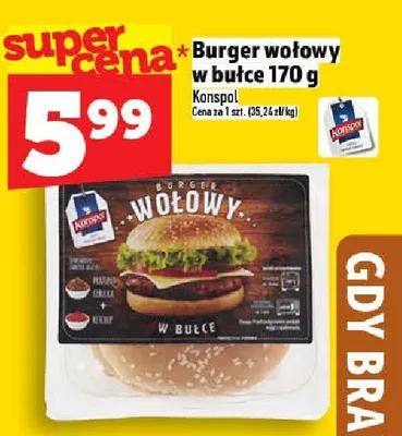 Burger wołowy w bułce Konspol promocja w TOPAZ