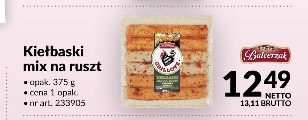 Kiełbaski mix na ruszt Balcerzak promocja w Makro