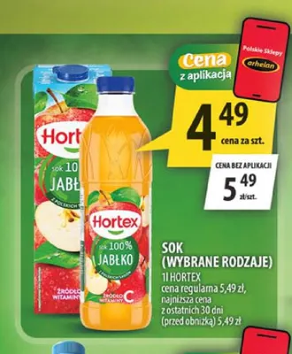 Sok jabłko Hortex 100% promocja w Arhelan