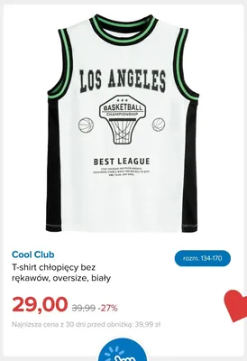 T-shirt chłopięcy bez rękawów Cool Club oversize biały promocja w Smyk