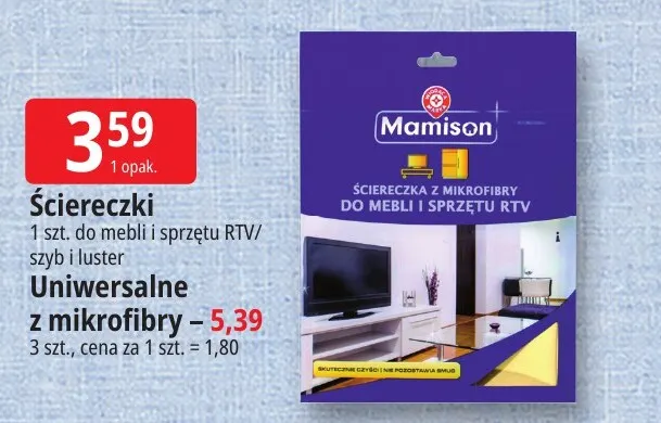 Ściereczki z mikrofibry do szyb i luster Mamison promocja w Leclerc