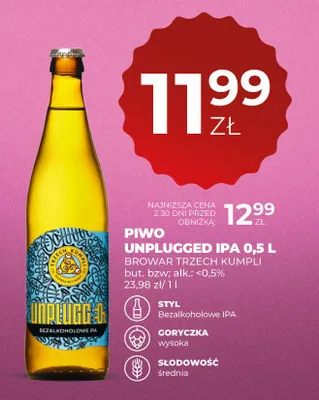 Piwo bezalkoholowe Unplugged IPA <0,5% promocja w Duży Ben