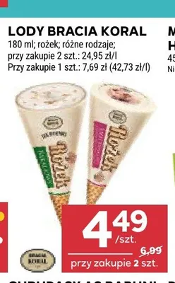 Lody Bracia Koral rożek promocja w Stokrotka