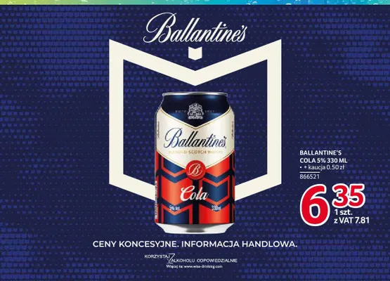 Drink Ballantine's Cola 5% promocja w Selgros