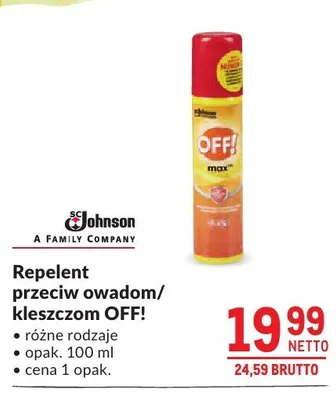 Repelent przeciw owadom/kleszczom OFF! promocja w Makro