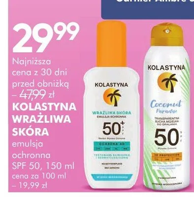 Kolastyna coconut paradise olejek do opalania SPF 50 promocja w Super-Pharm