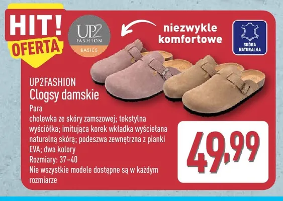 Clogsy damskie Up2fashion promocja w Aldi