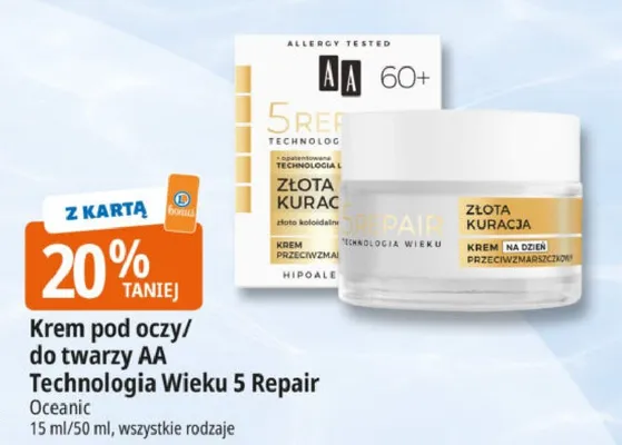 Krem pod oczy AA Technologia Wieku 5 Repair Oceanic promocja w Leclerc