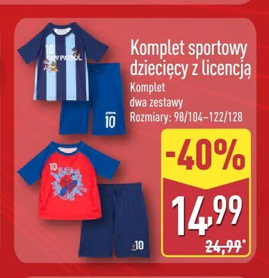 Komplet sportowy dziecięcy z licencją promocja w Aldi