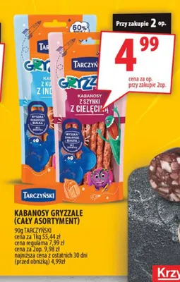 Kabanosy Gryzzale z szynki z cielęciną Tarczyński promocja w Arhelan