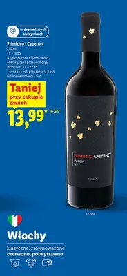 Wino czerwone Primitivo Cabernet promocja w Lidl