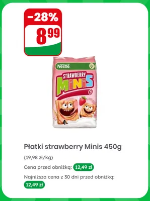 Płatki śniadaniowe strawberry Minis Nestlé promocja w Dino