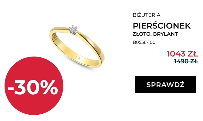 Pierścionek Briju złoto brylant B0556-100 promocja w Briju