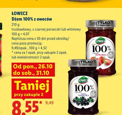 Dżem 100% z owoców wiśniowy Łowicz promocja w Lidl
