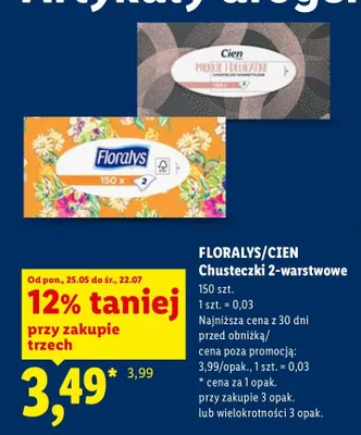 Chusteczki kosmetyczne 2-warstwowe Cien Miękkie i Delikatne promocja w Lidl