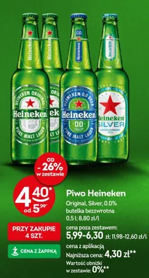 Piwo Heineken Original, Silver, 0.0% butelka bezzwrotna promocja w Żabka
