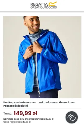 Kurtka przeciwdeszczowa męska wiosenna kieszonkowa Regatta Pack It III promocja w Regatta