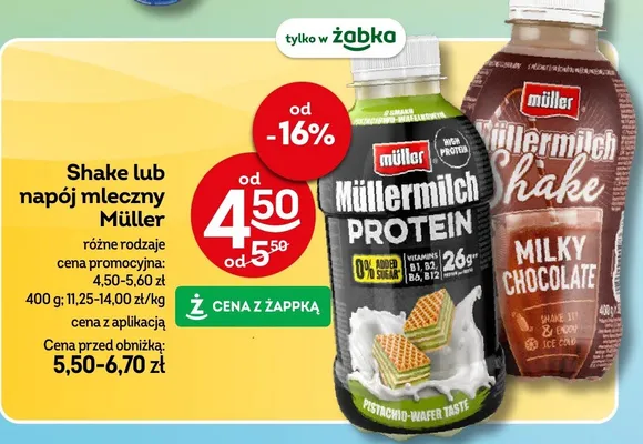 Shake lub napój mleczny różne rodzaje promocja w Żabka