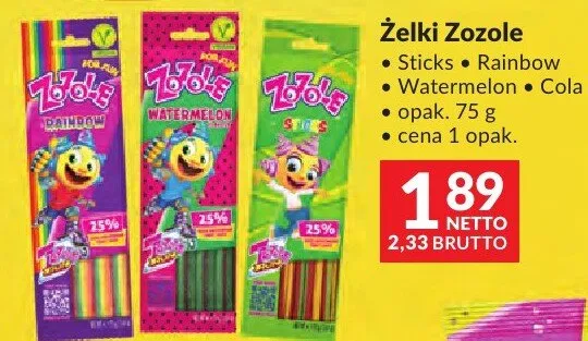 Żelki Zozole Sticks, Rainbow, Watermelon, Cola promocja w Makro