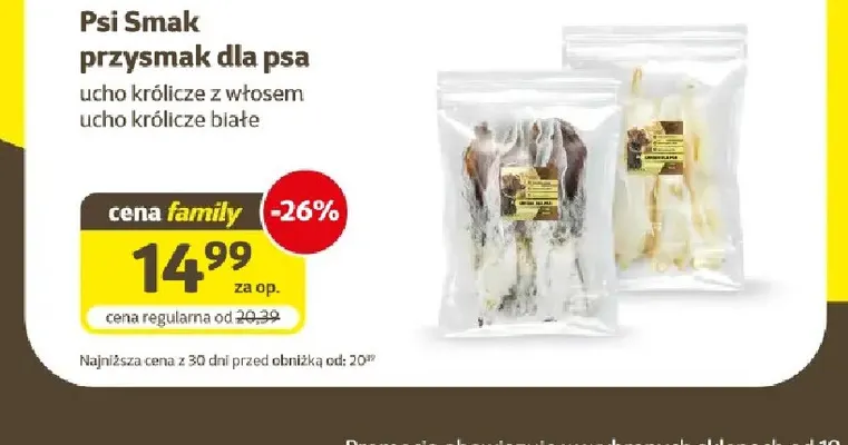 Przysmak dla psa ucho królicze białe Psi Smak promocja w Super Zoo