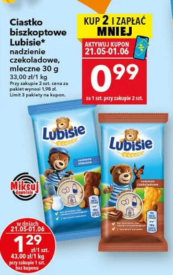 Ciastko biszkoptowe Lubisie nadzienie czekoladowe promocja w LEWIATAN