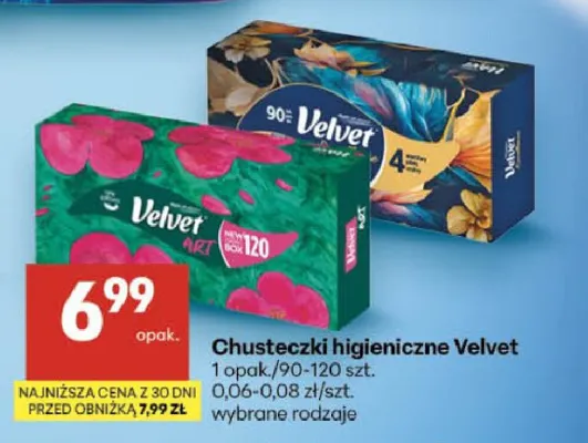 Chusteczki higieniczne Velvet Art 120 promocja w Delikatesy Centrum