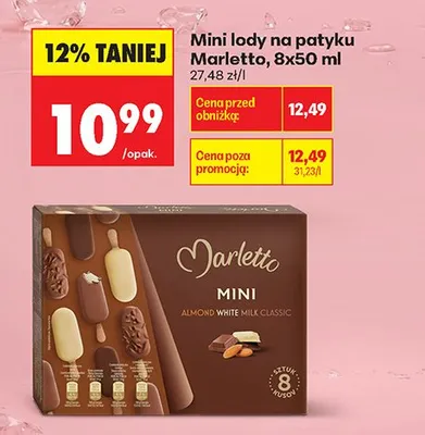 Mini lody na patyku Marletto Almond White Milk Classic 8-pak 50 ml promocja w Biedronka