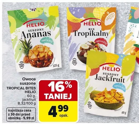 Owoce suszone Tropical Bites Helio ananas, jackfruit, mango, mieszanka tropikalna promocja w Carrefour