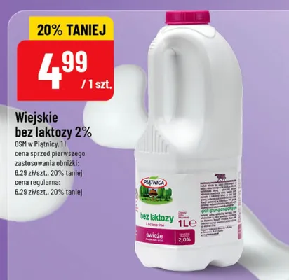 Mleko wiejskie bez laktozy 2% promocja w POLOmarket