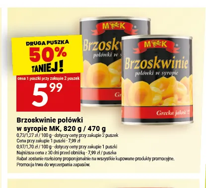 Brzoskwinie połówki w syropie MK promocja w Twój Market