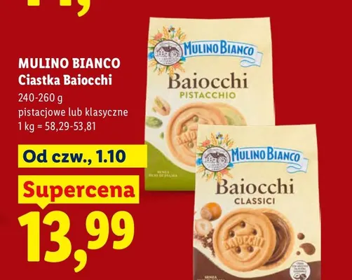 Ciastka Baiocchi pistacjowe Mulino Bianco promocja w Lidl