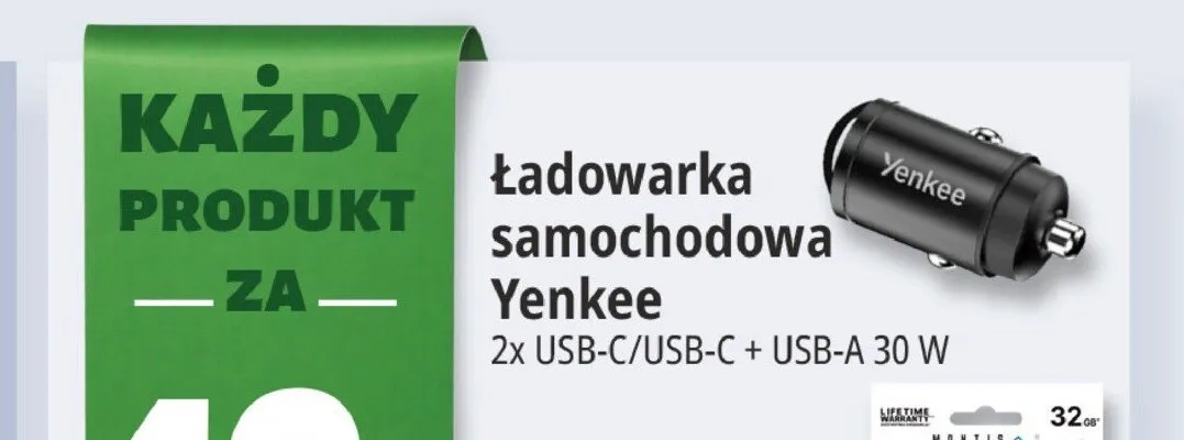 Ładowarka samochodowa Yenkee 2x USB-C/USB-C + USB-A 30W promocja w Leclerc