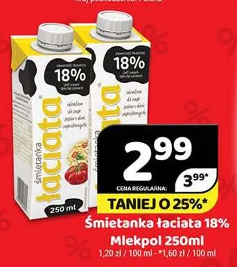 Śmietanka Łaciata 18% promocja w Delfin