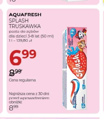 Pasta do zębów dla dzieci 3-8 lat Aquafresh Splash Truskawka promocja w Drogerie Jawa