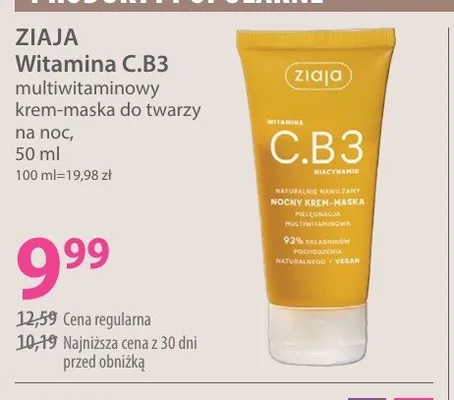 Multiwitaminowy krem-maska do twarzy na noc ZIAJA Witamina C.B3 promocja w Hebe