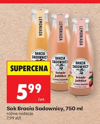 Sok Bracia Sadownicy letnie jabłko z cytryną i rabarbarem promocja w Biedronka