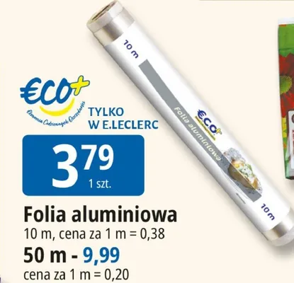 Folia aluminiowa 10 m, cena za 1 m = 0,38 promocja w Leclerc