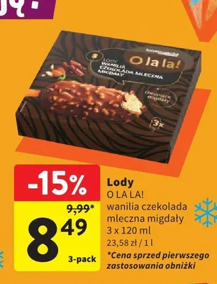 Lody wanilia czekolada mleczna migdały O LA LA! 3-pak 120ml promocja w Intermarche