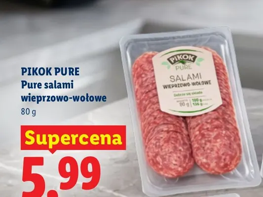 Pure salami wieprzowo-wołowe Pikok promocja w Lidl