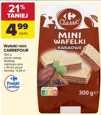 Wafelki mini kakaowe Carrefour Classic promocja w Carrefour