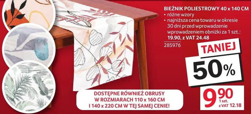 Bieżnik poliestrowy 40x140 cm różne wzory promocja w Selgros