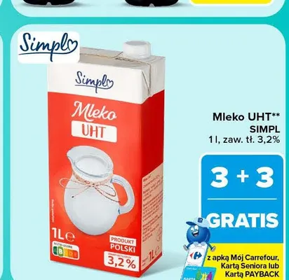 Mleko UHT Simpl 3,2% promocja w Carrefour Market