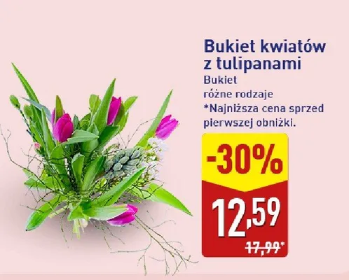 Bukiet kwiatów z tulipanami różne rodzaje promocja w Aldi