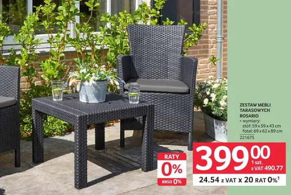Zestaw mebli tarasowych Rosario stół: 59x59x43cm fotel: 69x62x89cm 221675 promocja w Selgros