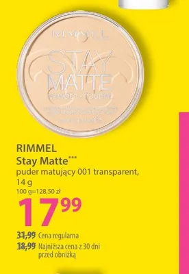 Puder matujący Stay Matte 001 transparent Rimmel promocja w Hebe