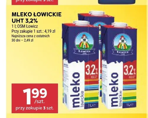Mleko Łowickie UHT 3,2% promocja w Stokrotka