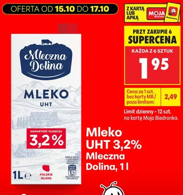 Mleko UHT Mleczna Dolina 3,2% promocja w Biedronka