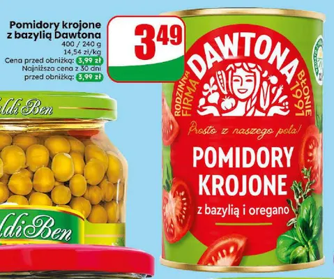 Pomidory krojone z bazylią Dawtona promocja w Dino
