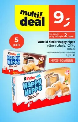 Wafelki Kinder Happy Hippo Cocoa 5-pak promocja w Dealz